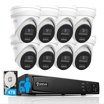 Anpviz 4K 16CH PoE Security Camera System, Smart Color Night Vision, 8X H.265+ Wired 8MP IP Cameras Outdoor with Mic, Human Vehicle Detection, 4TB HDD 16 Channel 12MP NVR, 24/7 Recording(H Series)