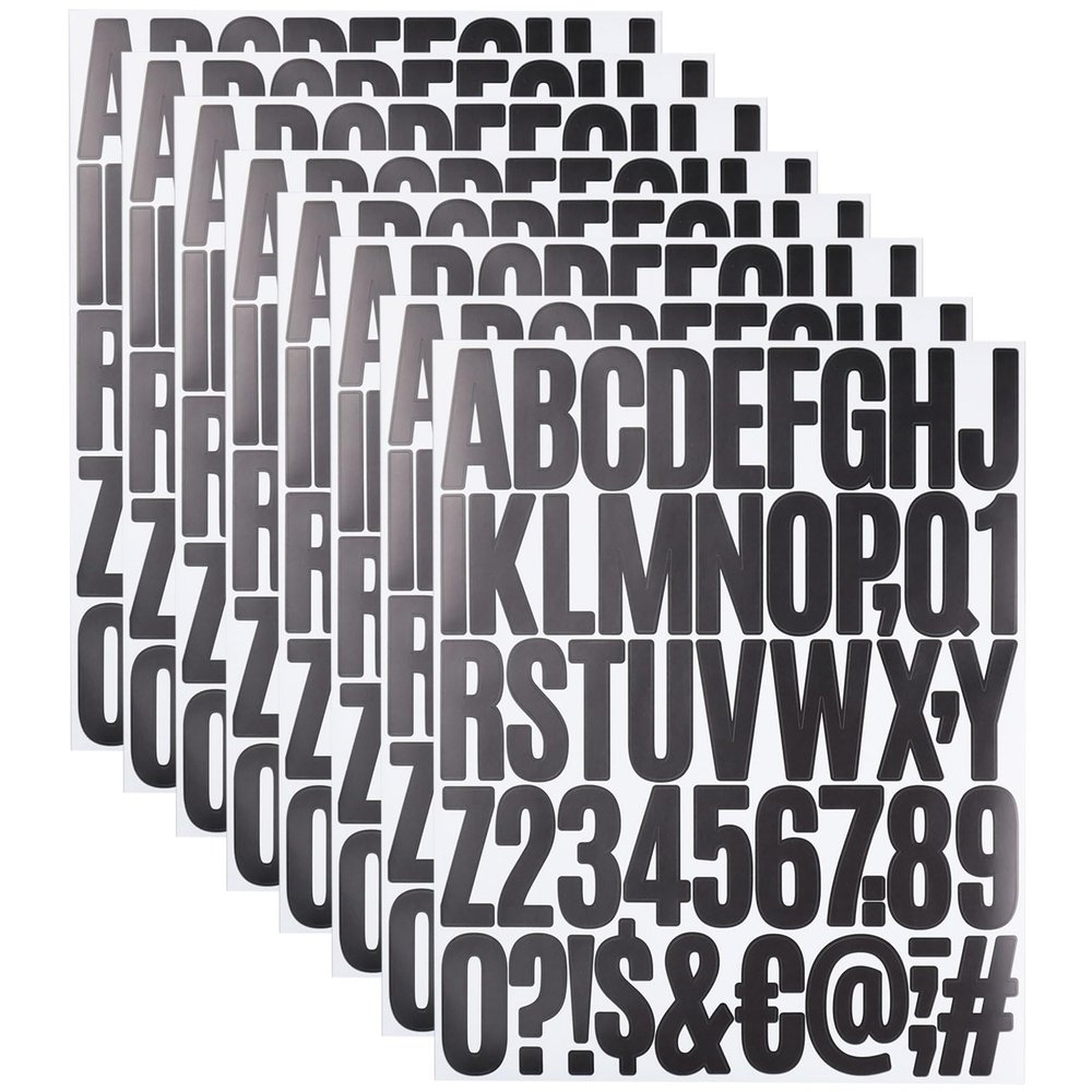 8 Sheets Letter Number Stickers, 2 Inch Vinyl Alphabet Stickers, Self-Adhesive Punctuation Letter Number Sticker for Mailbox, Scrapbooking, Decoration, Craft, Arts, DIY, Decor- Black