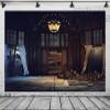 BELECO 15x10ft Fabric Ruined Mansion Halloween Photography Backdrop Scary Haunted House with Bones and Skulls Dark Misty Forest Background for Halloween Theme Party Decorations Photo Studio Props view 2