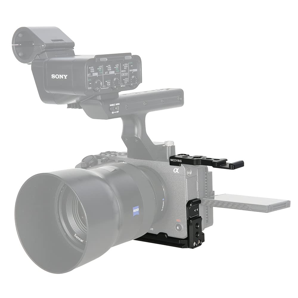 NICEYRIG FX3 FX30 L-Shape Plate Bracket for Sony, Assembly Cage Kit with Cold Shoe Extension Mount, Quick Release Base Plate for Arca-Swiss - 445