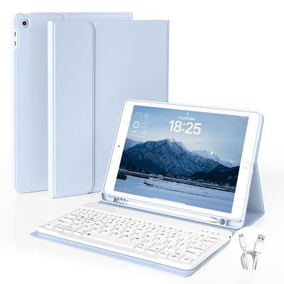 GKABXY Case with Keyboard for iPad 10.2 inch 2021/2020/2019, iPad 9th/8th/7th Generation Detachable Bluetooth Keyboard Cover with Pencil Holder, Multi-Angle Stand for Study/Office/Travel (Sky Blue)