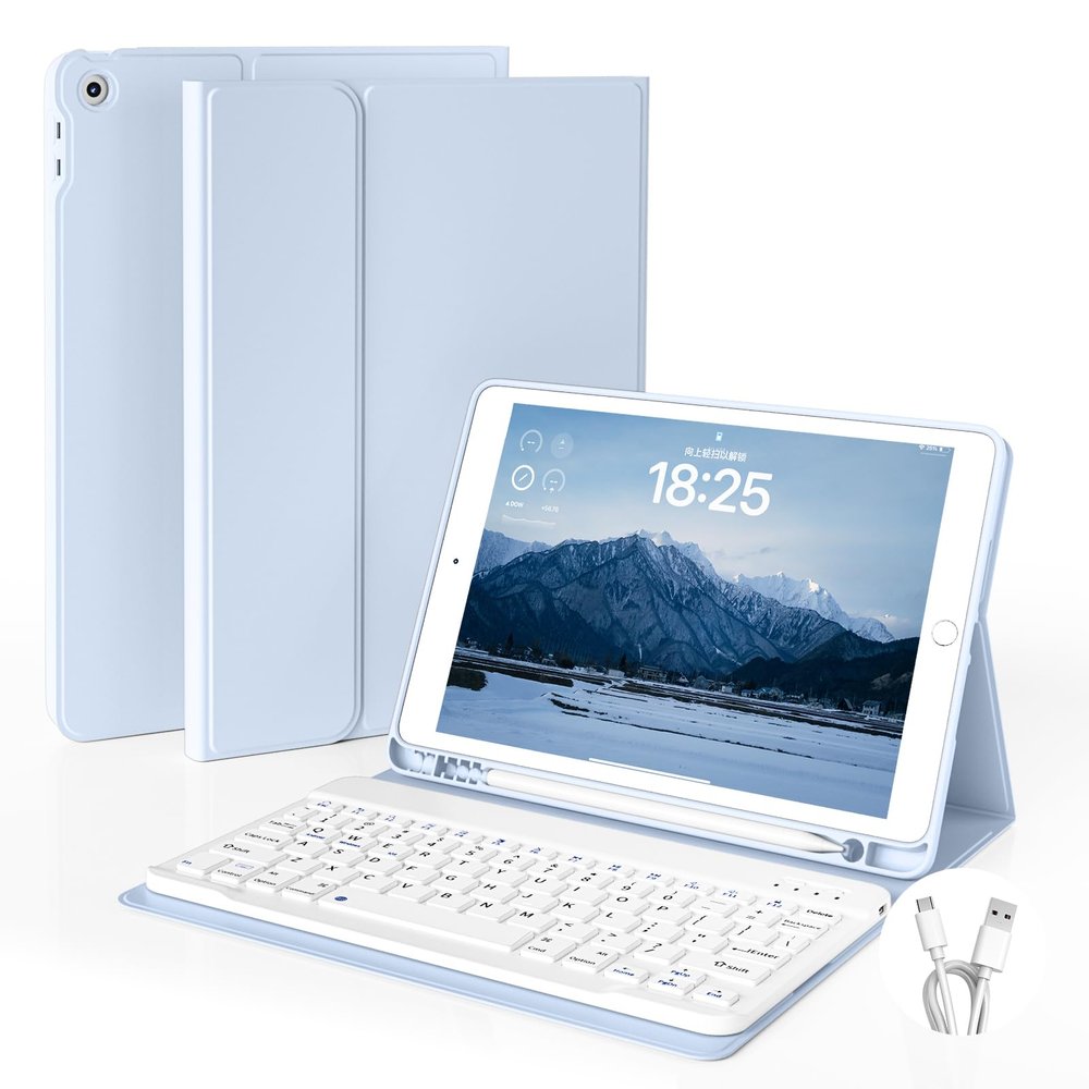 GKABXY Case with Keyboard for iPad 10.2 inch 2021/2020/2019, iPad 9th/8th/7th Generation Detachable Bluetooth Keyboard Cover with Pencil Holder, Multi-Angle Stand for Study/Office/Travel (Sky Blue)