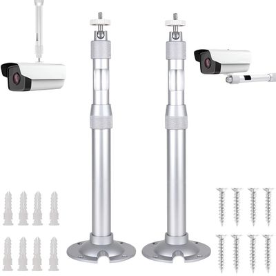 AlfaView Extendable Mounting Pole for Security Camera, 20cm-40cm Telescopic Mounting Pole with 1/4" Thread Adapter, Universal Aluminum Ceiling Wall Mount for Dome Bullet Camera (Silver)