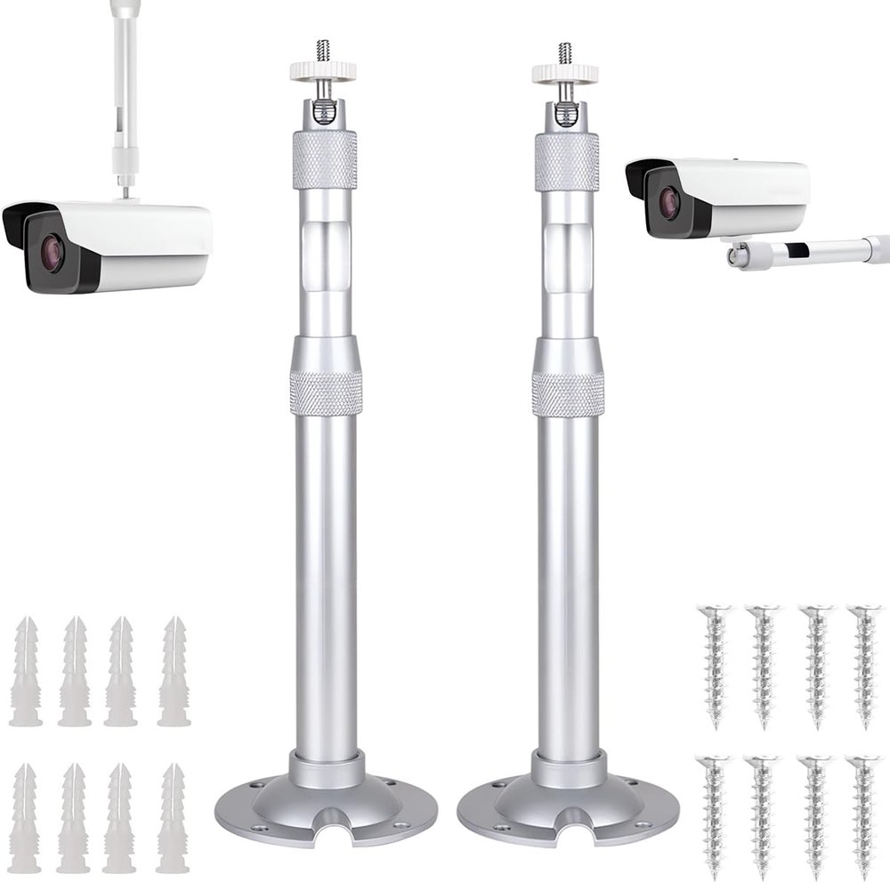 AlfaView Extendable Mounting Pole for Security Camera, 20cm-40cm Telescopic Mounting Pole with 1/4" Thread Adapter, Universal Aluminum Ceiling Wall Mount for Dome Bullet Camera (Silver)