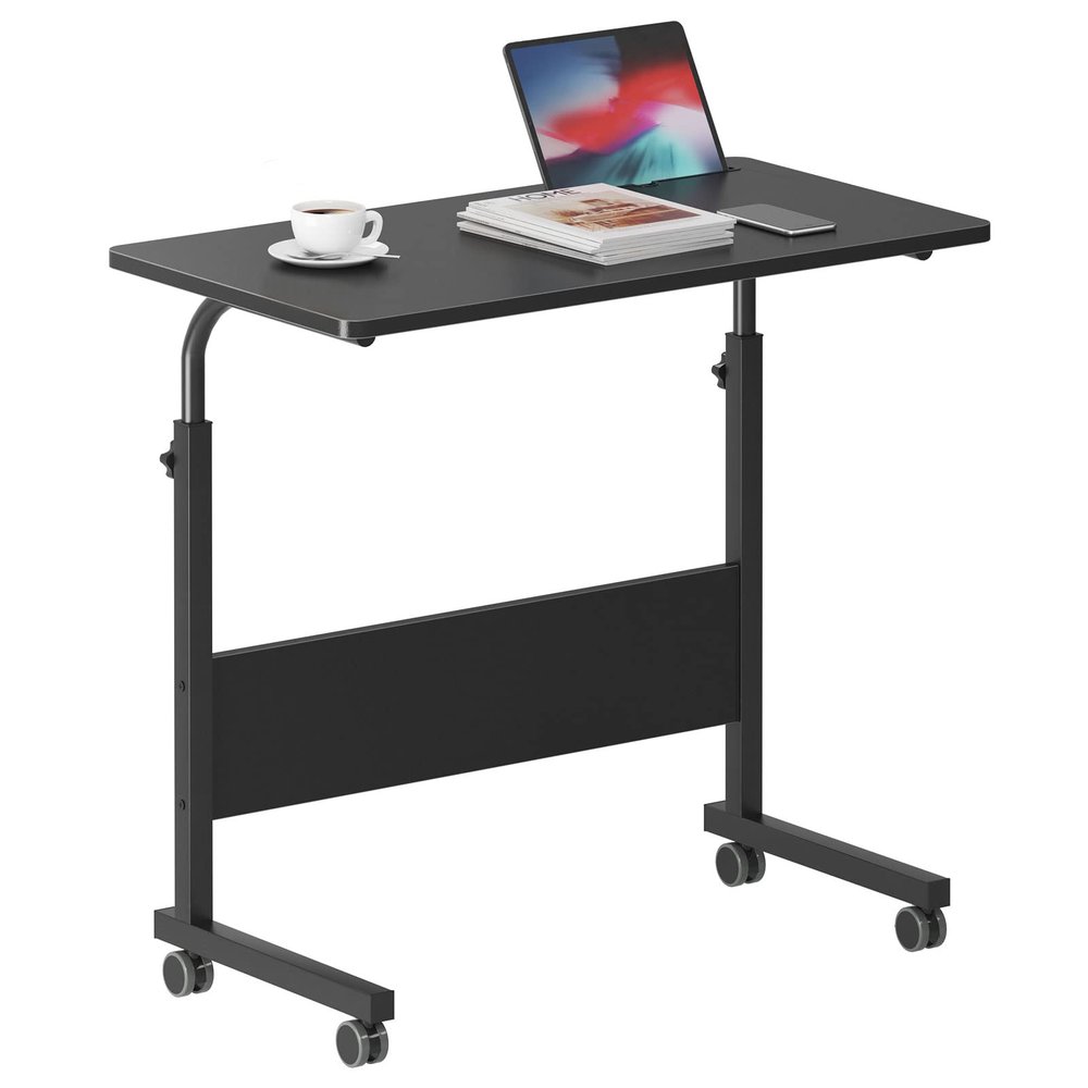 DlandHome Mobile Bed Table 31.5 Inch, Adjustable Side Table Laptop Computer Stand Desks with Tablet Slot Cart Tray Wheels,Black#2