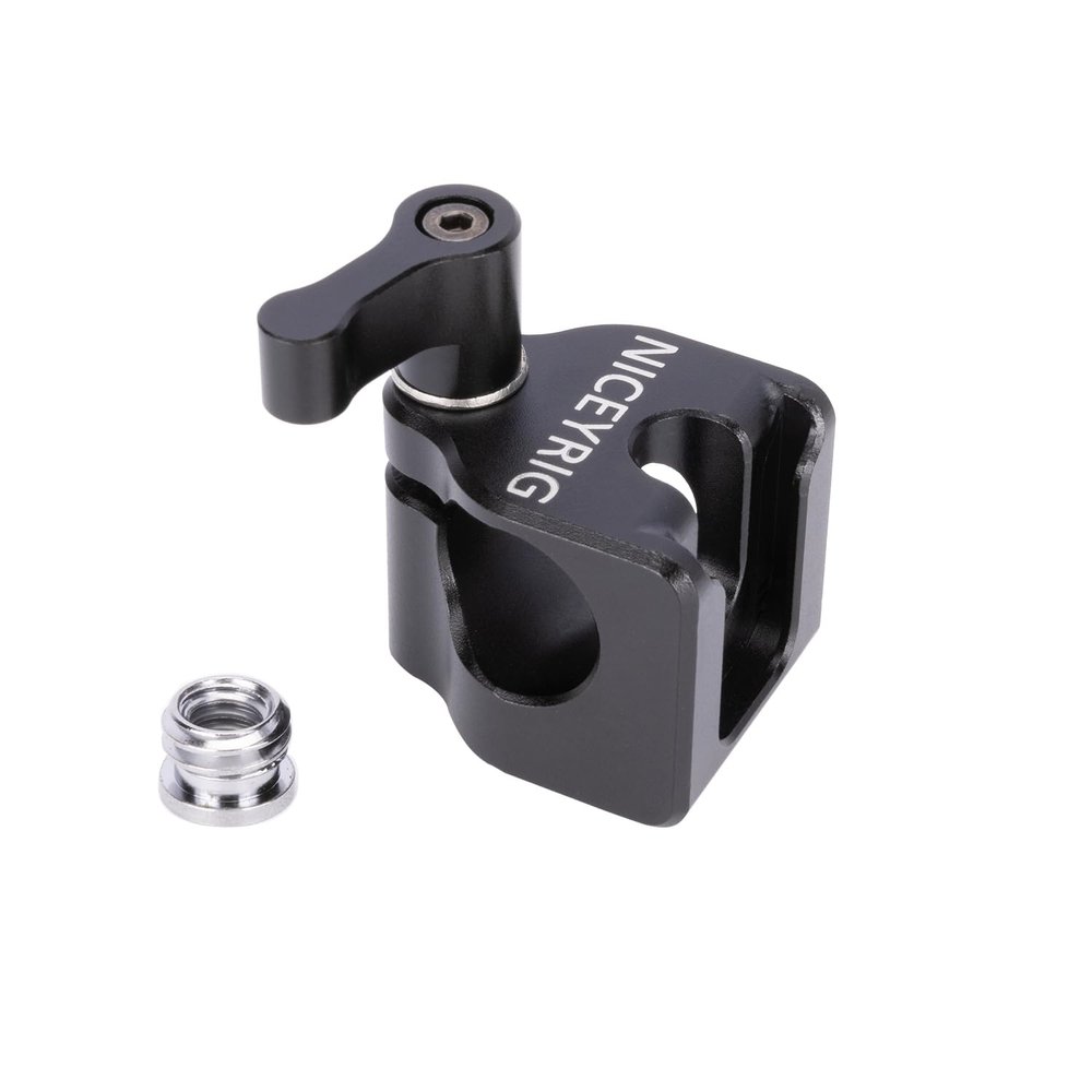 NICEYRIG 15mm Rod Clamp to Cold Shoe Mount, Locating Holes for ARRI & 1/4, for 15mm Rod Rail Extension Support - 552