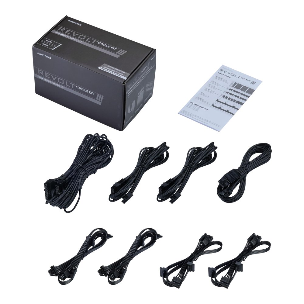 Phanteks (PH-CBKT-G5S_BK01) Revolt Cable Kit, PCIe Gen5 Starter Set, 12VHPWR, Individually Sleeved Cables with Combs, Compatible with Revolt and AMP Series Power Supplies, Black