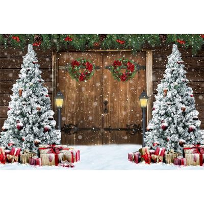 Leowefowa Christmas Barn Wooden Door Backdrop Winter Xmas Tree Wreath Decors Photography Background 5x3ft Kids Adult Family Supplies Banner Party Holiday New Year Christmas Eve Photo Studio Props