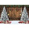 Leowefowa Christmas Barn Wooden Door Backdrop Winter Xmas Tree Wreath Decors Photography Background 5x3ft Kids Adult Family Supplies Banner Party Holiday New Year Christmas Eve Photo Studio Props view 1