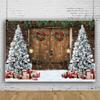 Leowefowa Christmas Barn Wooden Door Backdrop Winter Xmas Tree Wreath Decors Photography Background 5x3ft Kids Adult Family Supplies Banner Party Holiday New Year Christmas Eve Photo Studio Props view 2