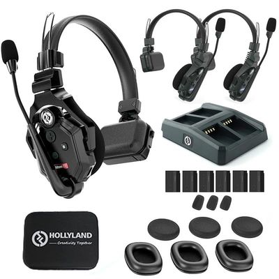 Hollyland Solidcom C1 Full Duplex Talk Wireless Intercom Headset System 1100ft Team Communication Group with 1 Master & 2 Remote Headsets