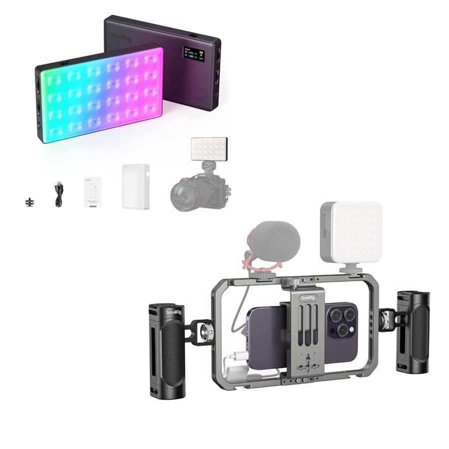 Bundle:SmallRig RM120 RGB Video Light 3808+SmallRig Universal Phone Cage 4121