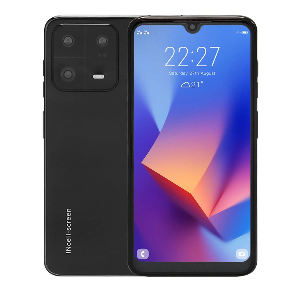 6.3 Inch Ultra HD Screen 4GB RAM 64GB ROM 8MP and 24MP Camera Face Recognition 3G WiFi GPS Mobile Phone for Android 12 US Plug 100V to 240V (Black)