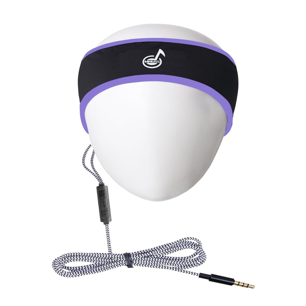MMUSS Sleep Headphones with Headband with Ultra Thin Stereo Speakers Control Button.Perfect for Sleeping,Sports,Air Travel,Meditation and Relaxation (SHButton Purple 3.5mm)