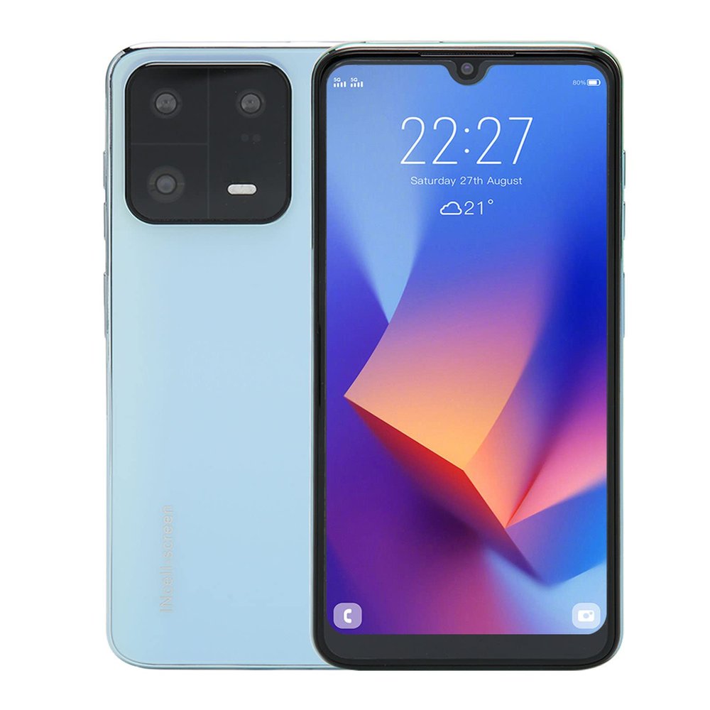 6.3 Inch Ultra HD Screen 4GB RAM 64GB ROM 8MP and 24MP Camera Face Recognition 3G WiFi GPS Mobile Phone for Android 12 US Plug 100V to 240V (Blue)