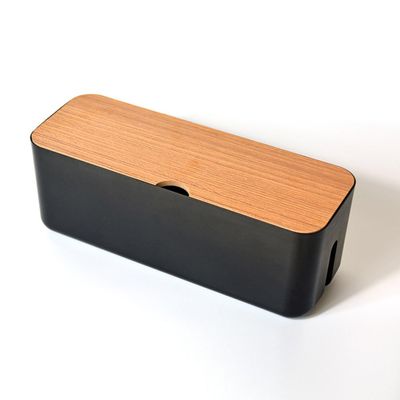 TITA-DONG Cable Management Box Organizer for Cords, Power Strips or Surge Protectors, Desk Computer Cable Organizer Box, Wooden Style Cord Organizer Box for Home and Office (Black)