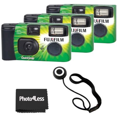 Fujifilm QuickSnap Flash 400 Disposable 35mm Camera (3) + Lens Cap Holder