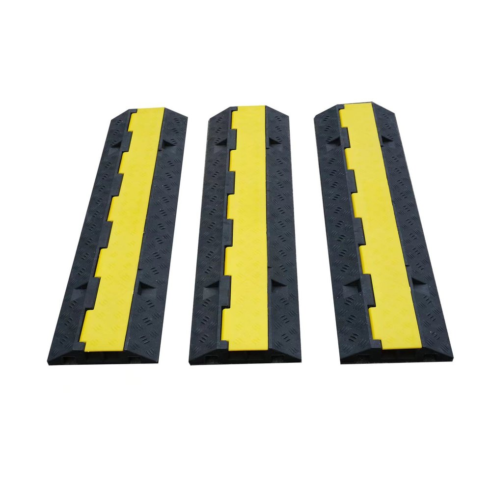 Vffoto 3 Pack 2 Channel PVC Rubber Durable Cable Protector Ramp Cover, Supports 11000lbs Load Capacity Heavy Duty Cord Protection w/Flip-Open Top Cover for Wire/Hose/Pipe Hider Driveway & Indoor