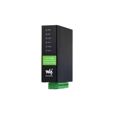 2-Ch RS485 to RJ45 Ethernet Serial Server Dual Channels RS485 Independent Operation Double Ethernet Ports Rail-Mount Industrial Isolated Module (PoE Ethernet Port)