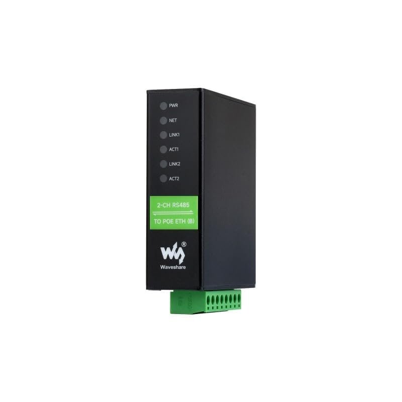 2-Ch RS485 to RJ45 Ethernet Serial Server Dual Channels RS485 Independent Operation Double Ethernet Ports Rail-Mount Industrial Isolated Module (PoE Ethernet Port)
