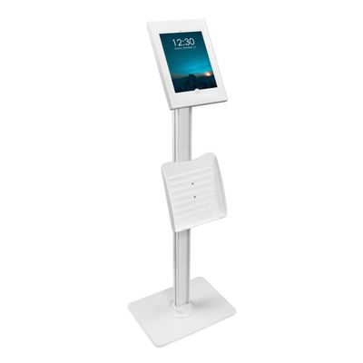 Mount-It! Anti-Theft Floor Stand Compatible with iPad, Contact-Less Kiosk with Universal Enclosure for iPads, Adjustable Locking Secure Tablet Mount for iPad Gen 7 to 10, Pro, Air, White