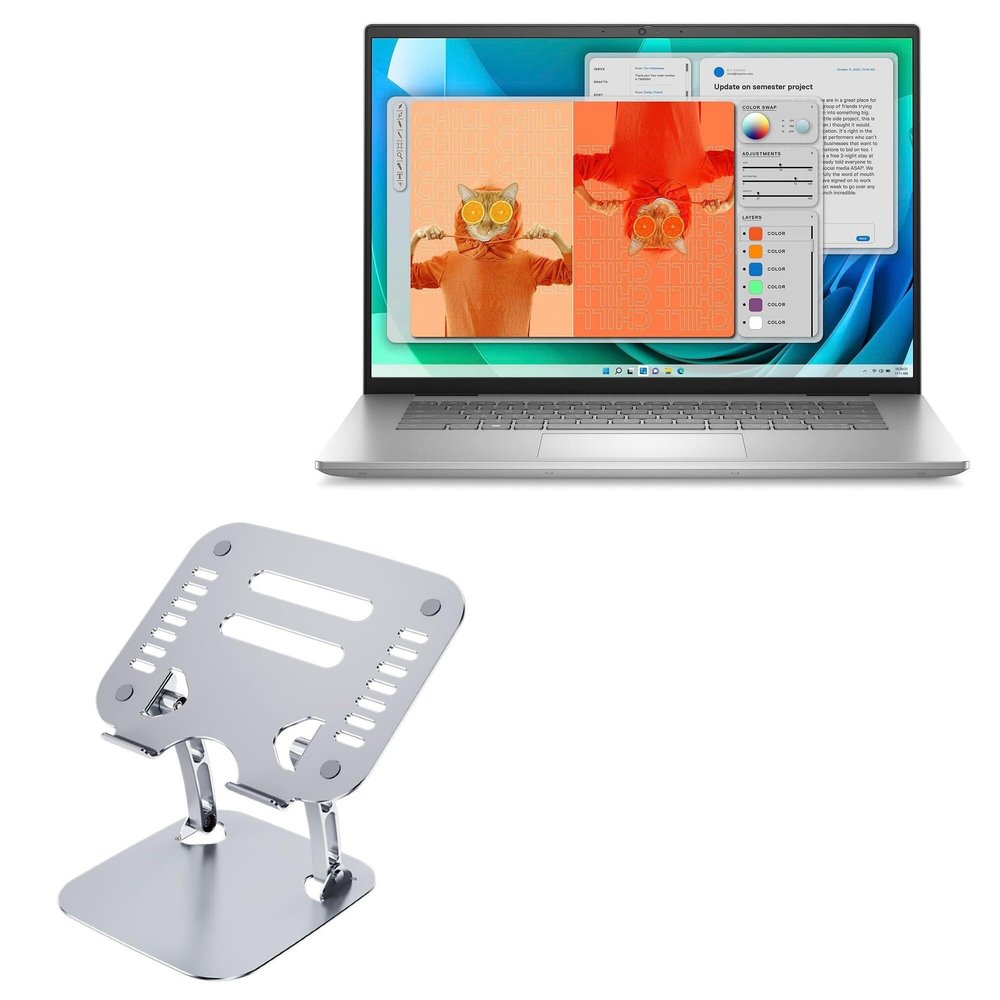 BoxWave Stand and Mount Compatible with Dell Inspiron 7630 (16 in) - Executive VersaView Laptop Stand, Ergonomic Adjustable Viewing Angle Metallic Riser - Metallic Silver