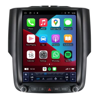for Dodge Ram 1500 2500 3500 2013-2018 Auto A/C 10.4 Inch T Style Stereo Android 12 GPS Navigation Wireless Carplay 5G-WiFi 4G+64G Bluetooth 5.0 DSP AUX/Fiber Optic Out SWC