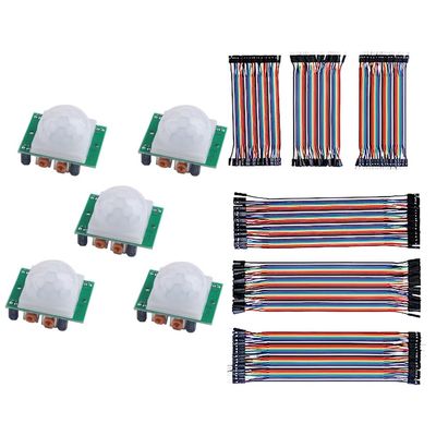 Bundle of 5PCS HC-SR501 PIR Motion Detector + 240PCS Jumper Breadboard Cable for Arduino Raspberry Pi