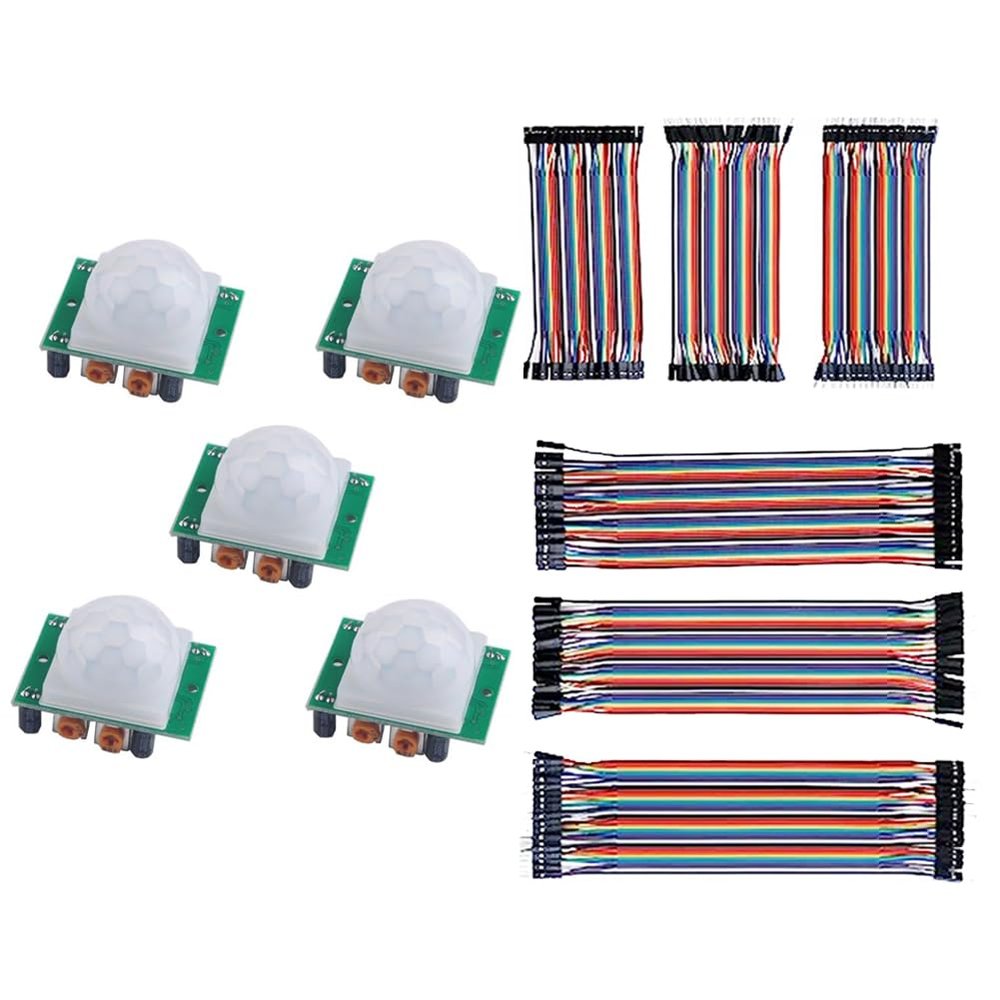 Bundle of 5PCS HC-SR501 PIR Motion Detector + 240PCS Jumper Breadboard Cable for Arduino Raspberry Pi