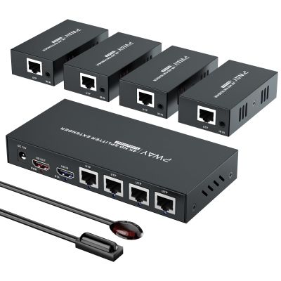 HDMI Extender Splitter 1x4 HD 4K @60Hz Over CAT5/CAT6/CAT7 Ethernet CableUp to 196ft-Loop Out-Equipped with IR POC and EDID