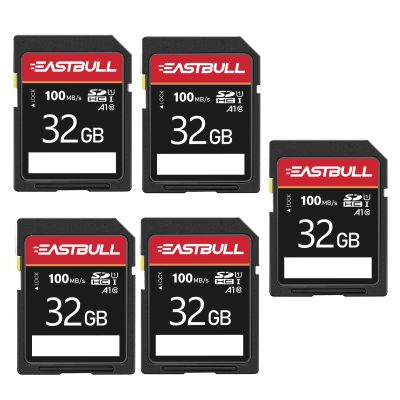 5-Pack of SD Card 32GB EASTBULL Class 10 SD Card U1 V30 High-Speed 100MB/s Read SDHC Memory Cards 5-Pack for Camera, Full HD Video, with 5 Mini Cases (32GB, 5 Pack)
