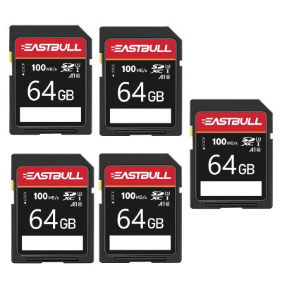 5-Pack of SD Card 64GB EASTBULL Class 10 SD Cards U1 V30 High-Speed 100MB/s Read SDXC Memory Card 5-Pack for Camera, Full HD Video, with 5 Mini Cases (64 GB, 5 Pack)