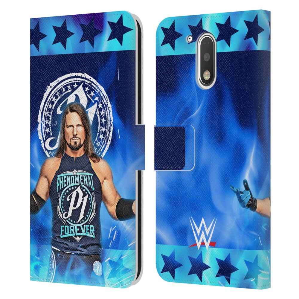 Head Case Designs Officially Licensed WWE Portrait Aj Styles Leather Book Wallet Case Cover Compatible with Motorola Moto G41