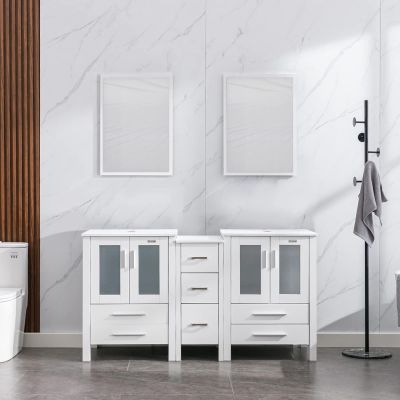 eclife 60" Modern Bathroom Vanity Sink Combo Freestanding Cabinet with Small Side Cabinet, Without Vessel Sink, Faucet, Drain (White Vanity Only)