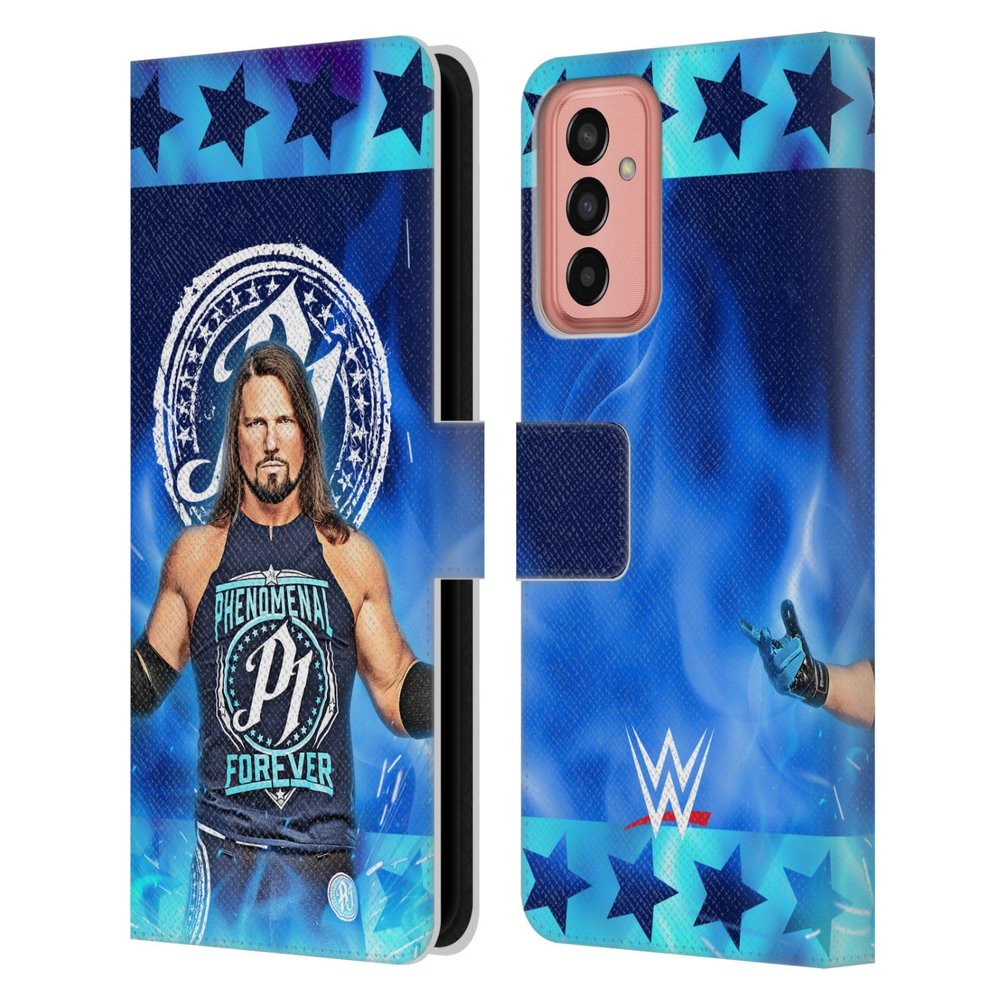 Head Case Designs Officially Licensed WWE Portrait Aj Styles Leather Wallet Case Compatible with Samsung Galaxy M13 (2022)
