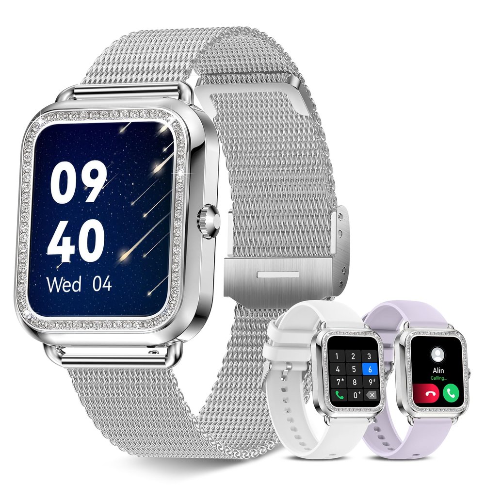 1.6'' Touch Screen Smart Watch for Women (Answer/Make Call), Activity Trackers and Smartwatches with Waterproof Heart Rate Sleep Monitor 100+ Sports Pedometer AI Voice,Fitness Watch for iPhone Android