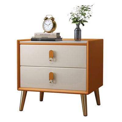 NTIYOU Bedside Table Nightstand with 2 Drawers Solid Wood Modern Bedroom Narrow Leather Side Table for Bedroom Living Room Living Room