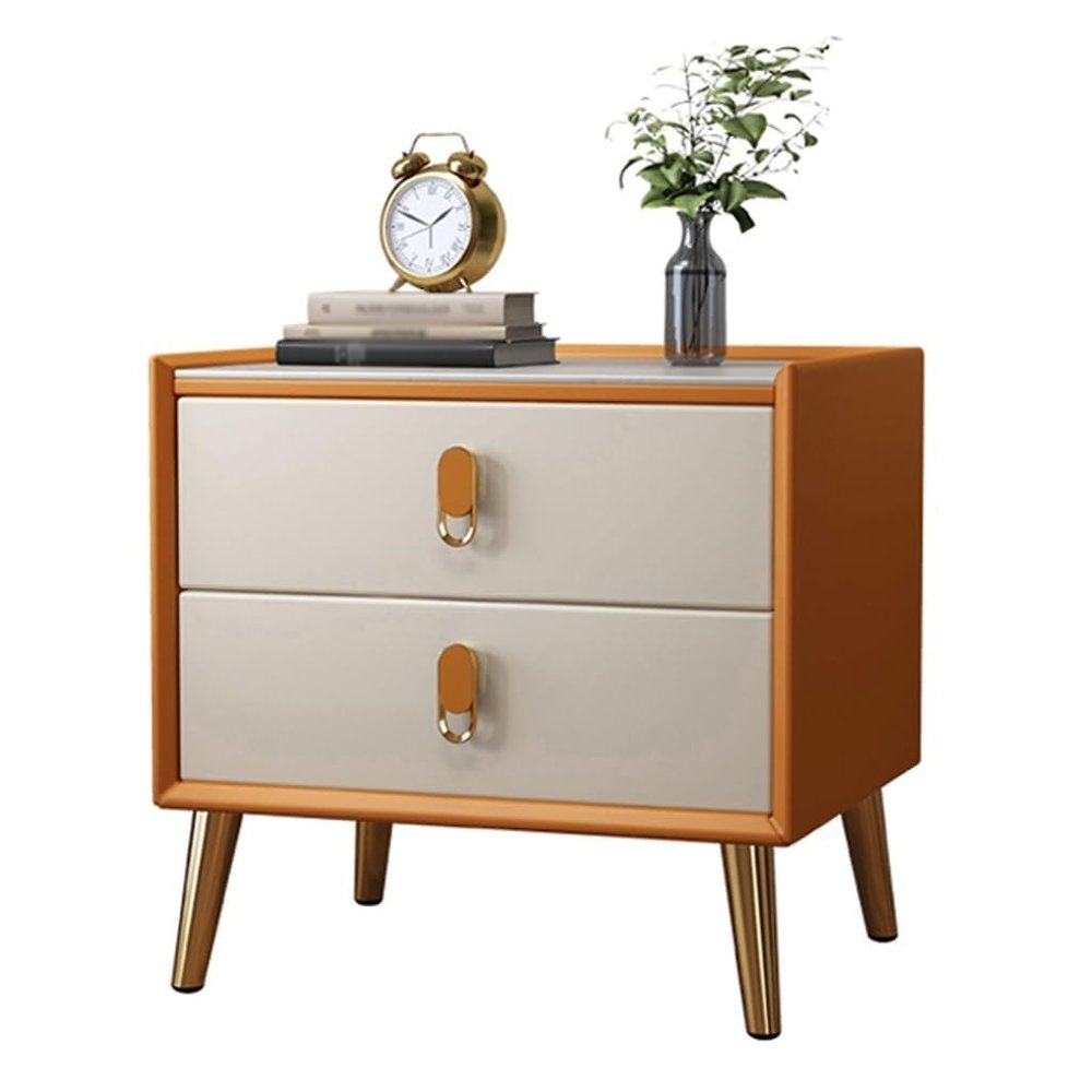 NTIYOU Bedside Table Nightstand with 2 Drawers Solid Wood Modern Bedroom Narrow Leather Side Table for Bedroom Living Room Living Room