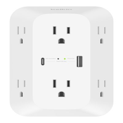 Belkin 6-Outlet Surge Protector Power Strip, ETL-listed, Wall-Mountable w/ 6 AC Outlets, Overvoltage Protection, LED Indicator, USB-C & USB-A Ports w/ USB-C PD Fast Charge - 1,680 Joules of Protection