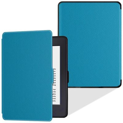 LaoShuSheng Slim Case for Kindle Paperwhite 5th/6th/7th Generation (Model No. EY21 & DP75SDI) - Lightweight PU Leather Folio Cover with Auto Sleep/Wake (Lake Blue)