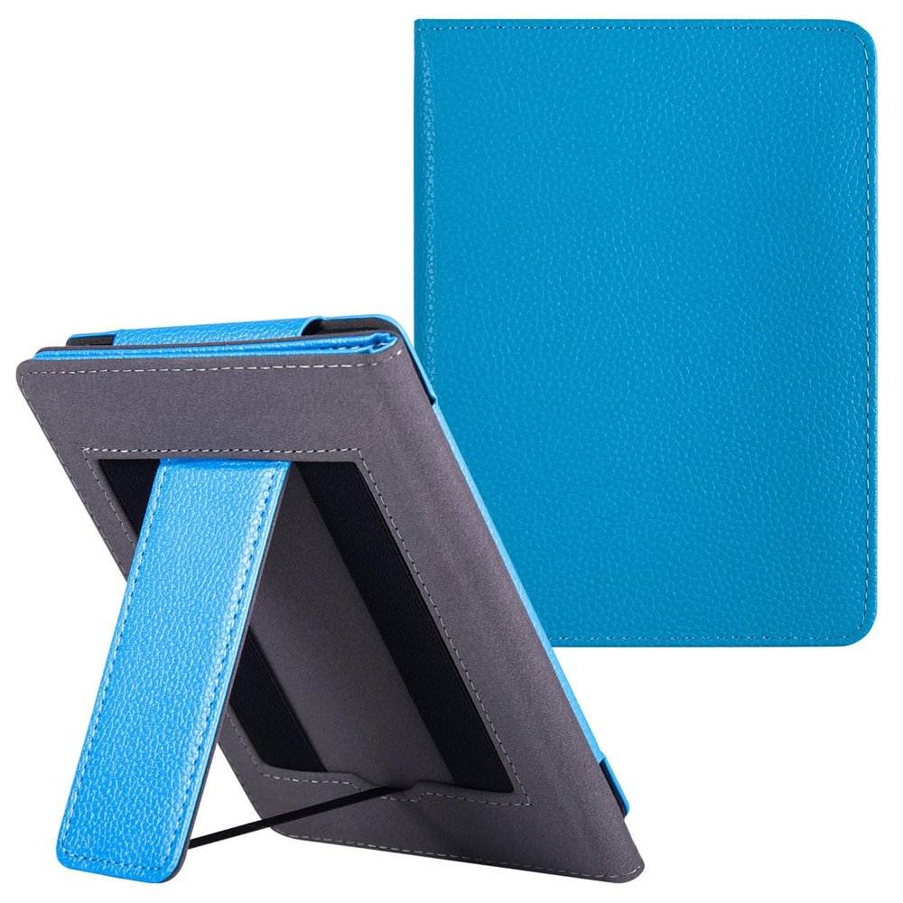 LaoShuSheng Stand Case for 6" Kindle Paperwhite (5th/6th/7th/10th Generation,2012-2018 Release) - PU Leather Book Folio Sleeve Cover with Two Hand Straps and Auto Sleep/Wake (Elegant-Blue)