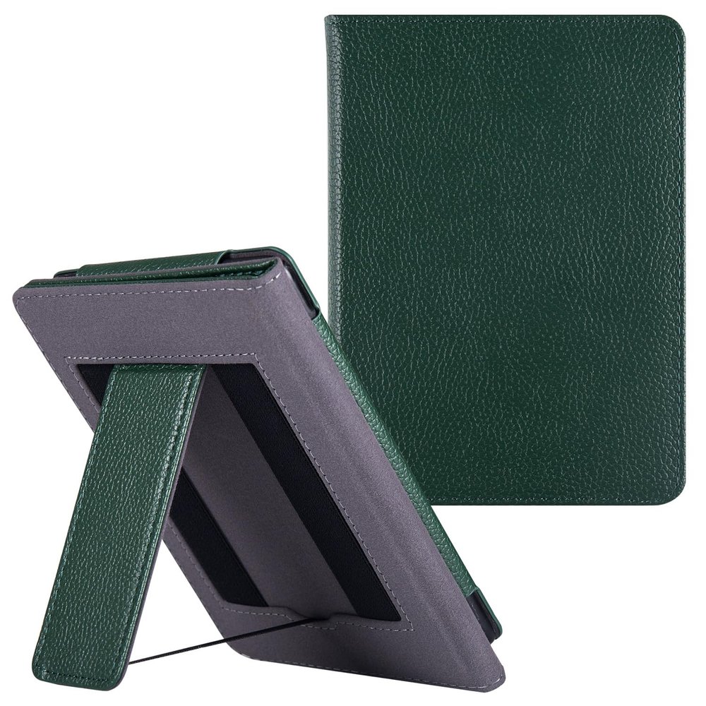 LaoShuSheng Stand Case for 6" Kindle Paperwhite (5th/6th/7th/10th Generation,2012-2018 Release) - PU Leather Book Folio Sleeve Cover with Two Hand Straps and Auto Sleep/Wake (Pine Green)