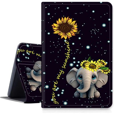 DIGTIALL for Kindle Scribe 10.2" (2024 Release/ 2022 Release) CaseSlim PU Leather Fold Stand Protective Cover with Auto Sleep/Wake for Kindle Scribe 2022 e-Reader,Elephant Sunflower