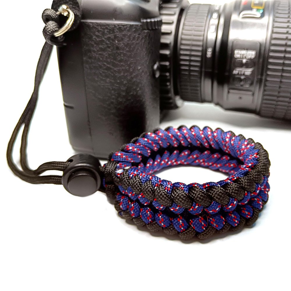 RONGBOER Handcrafted Camera Hand Strap,Macrame Camera Wrist Strap For Photographers,Camera Strap Quick Release Adjustable, Black Dark Blue Red, 12*18*2.2cm