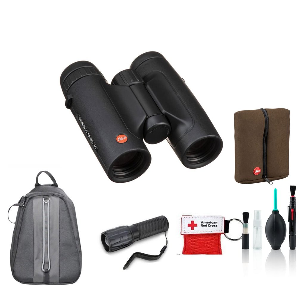 Leica 10x32 Trinovid HD Compact and Lightweight Binoculars 40317 Bundle with Backpack + Cleaning Kit + Flashlight