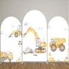 Round Top Construction Theme Arch Backdrop Cover for Birthday Party Decoration,3x6.5ft Double Sided Engineering Vehicle Background DIY Fabric Cover GX-1458 view 3
