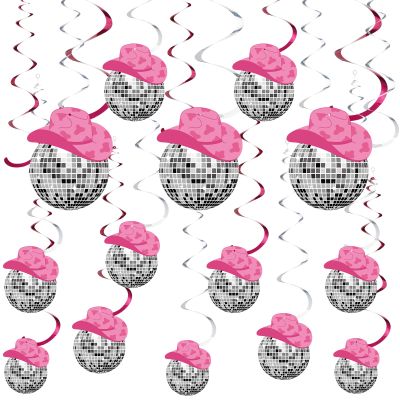 Barydat 48 Pcs Disco Cowgirl Party Decorations Disco Ball Hat Hanging Swirls Ceiling Decoration for Retro Western Cowgirl Birthday Party Favors Supplies(Classic Color)