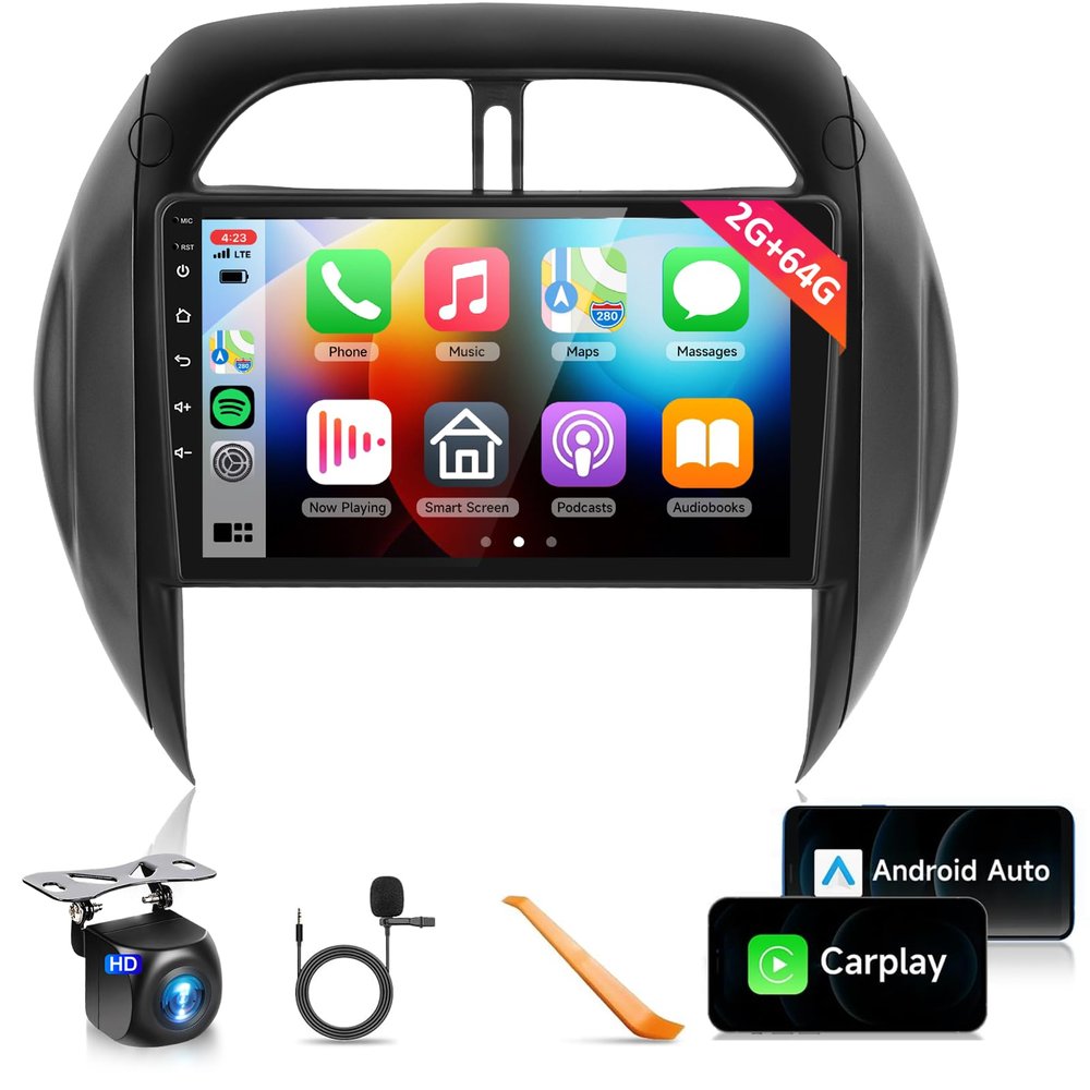 2G 64G Android Car Stereo for Toyota RAV4 2003 2004 2005 with Wireless CarPlay Android Auto,podofo 9 inch Touch Screen Bluetooth Car Radio Receivers with GPS FM/RDS HiFi Audio WiFi Backup Camera