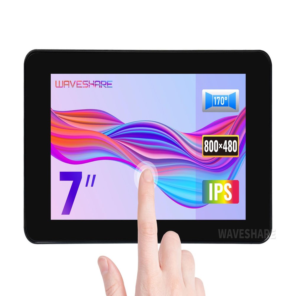 Waveshare 7inch Capacitive Touch Display, Supports Pi 4B only, DSI Interface, IPS Screen, 800480, 5-Point Touch, with Case