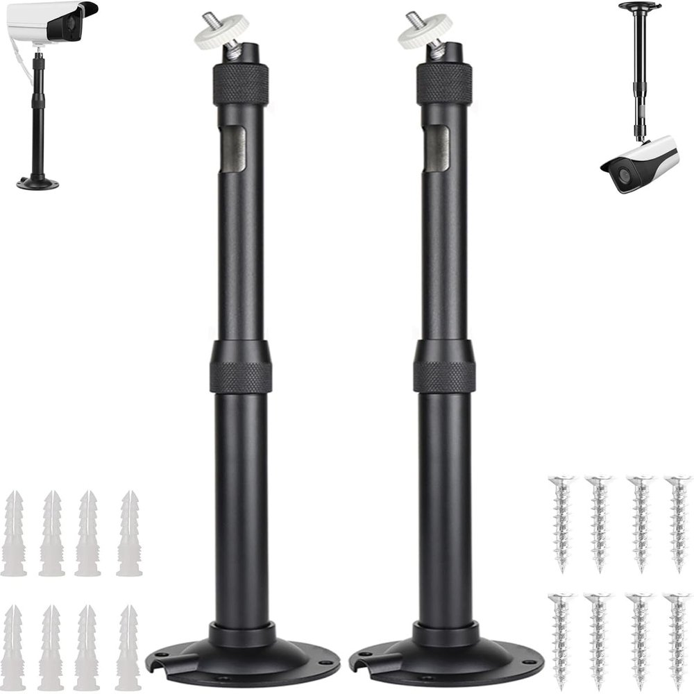 AlfaView Extendable Mounting Pole for Security Camera, 20cm-40cm Telescopic Mounting Pole with 1/4" Thread Adapter, Universal Aluminum Ceiling Wall Mount for Dome Bullet Camera (Black)